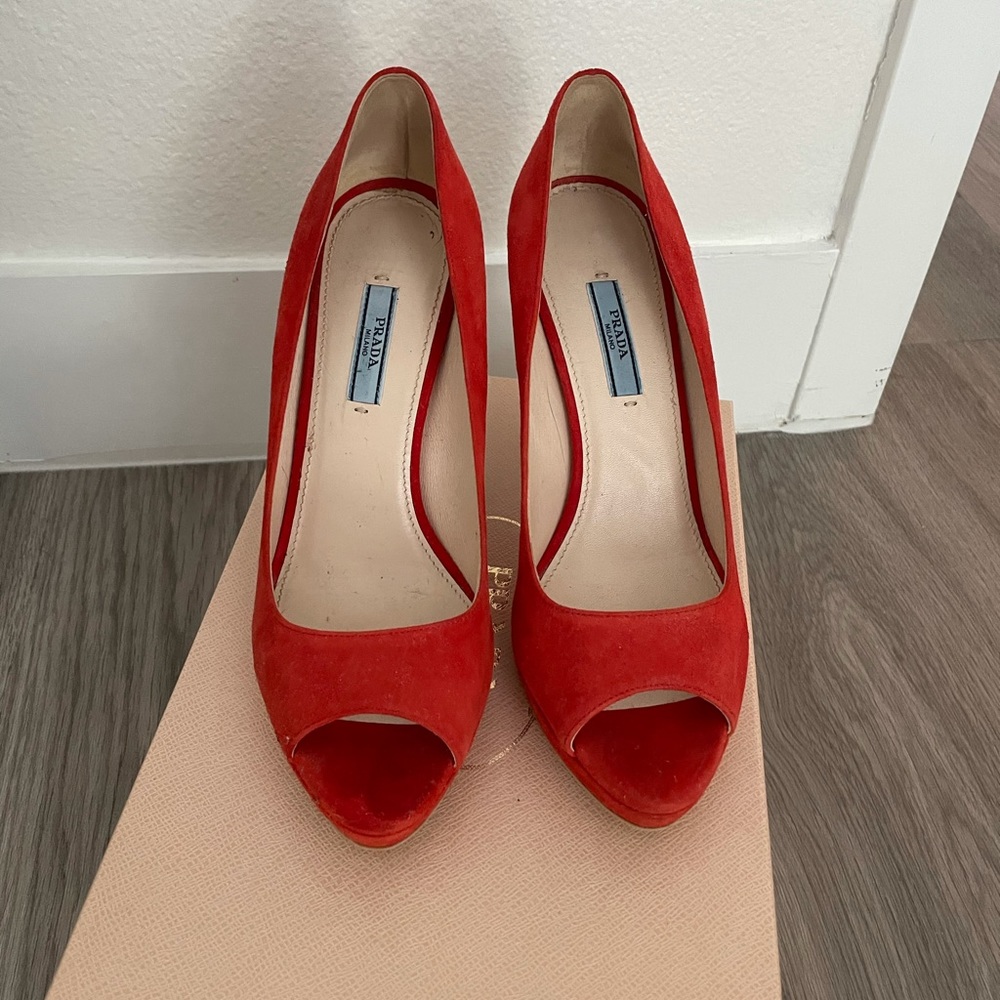 Prada red suede heels